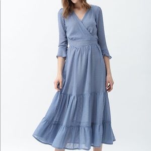 Chicwish - FLOCK DOTS WRAPPED RUFFLE MAXI DRESS IN BLUE - Size XL